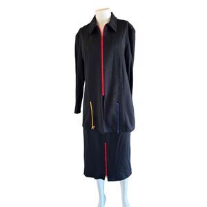 Caron Components women’s blazer skirt set vintage 90s size 14 zippered colorful